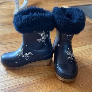 Joules Navy Chilton Pegasus Star Faux Fur Rain Boots